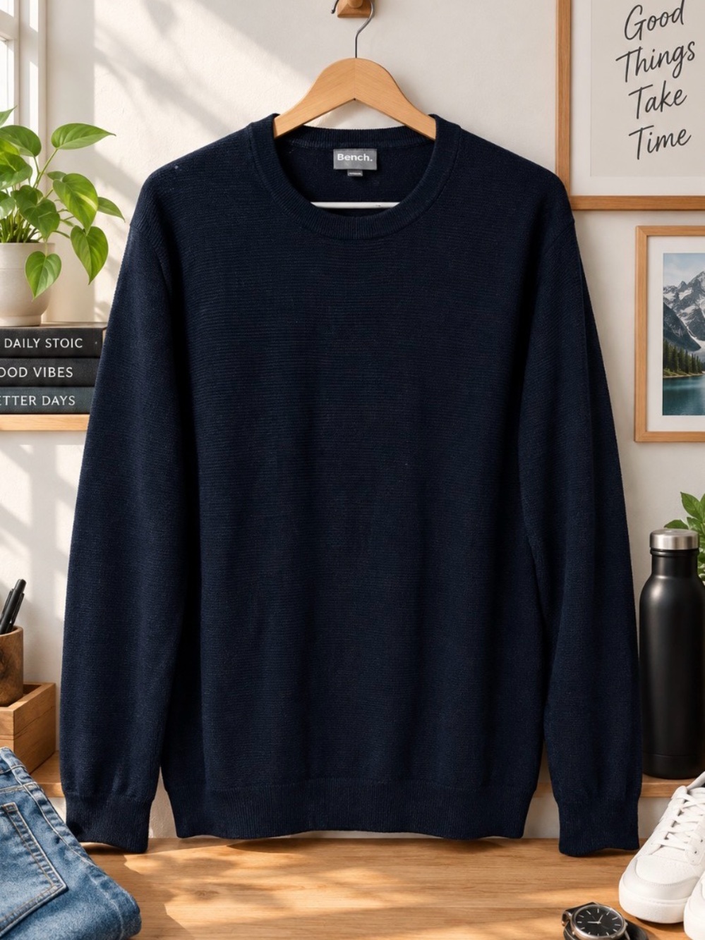 Bench Men's Black Crewneck Knit Sweater